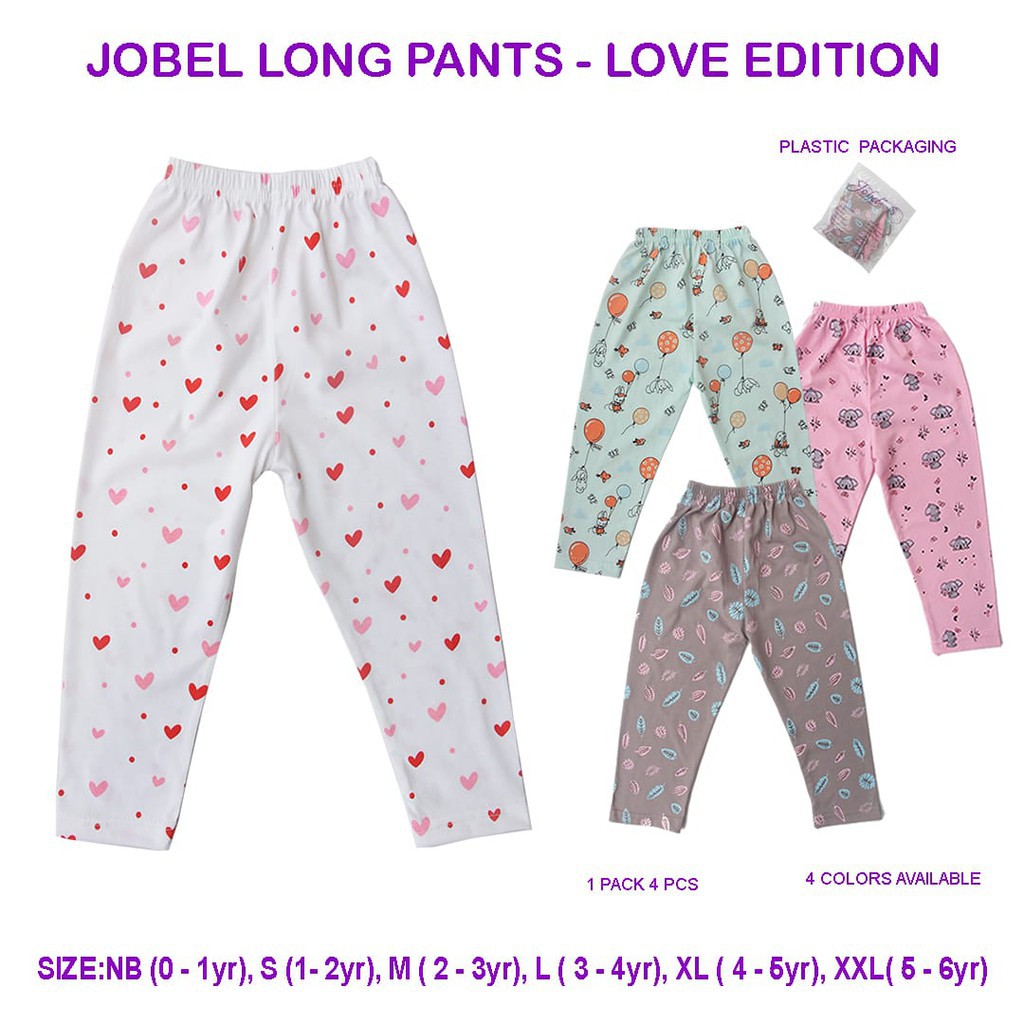 [Size NB - XXL ] Kazel Jobel Long pants Love Edition Celana Panjang Rumahan Anak Isi 4 Pcs