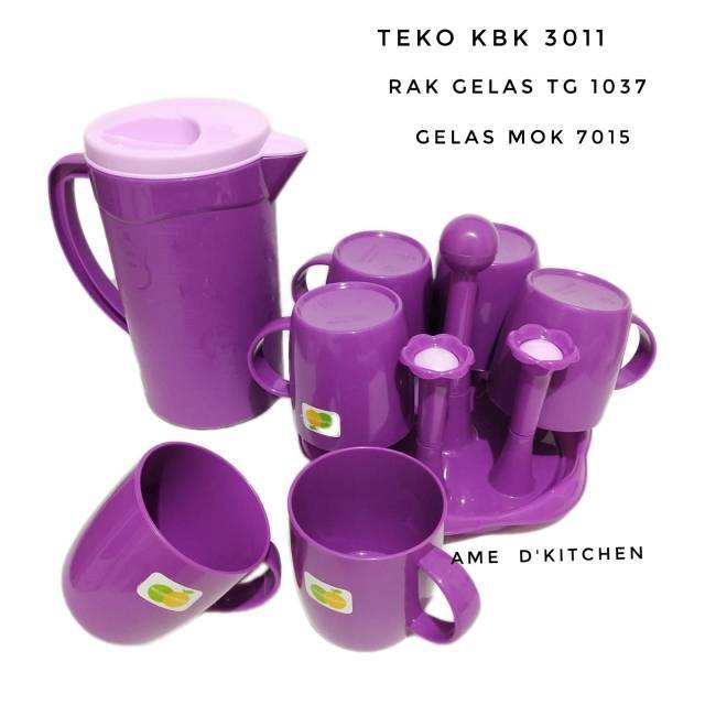 Teko set KBK 3011+ gelas 6 pc MOK 7015 + rak gelas isi 6 ungu golden sunkist