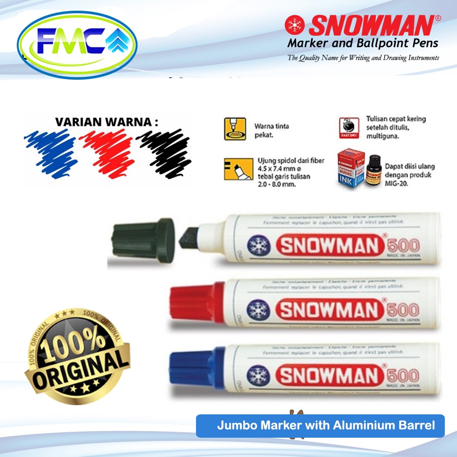 Spidol Permanen Besar Jumbo Snowman Warna Hitam Merah Biru Original Asli Sepidol Karung Kardus Waterproof Anti Air