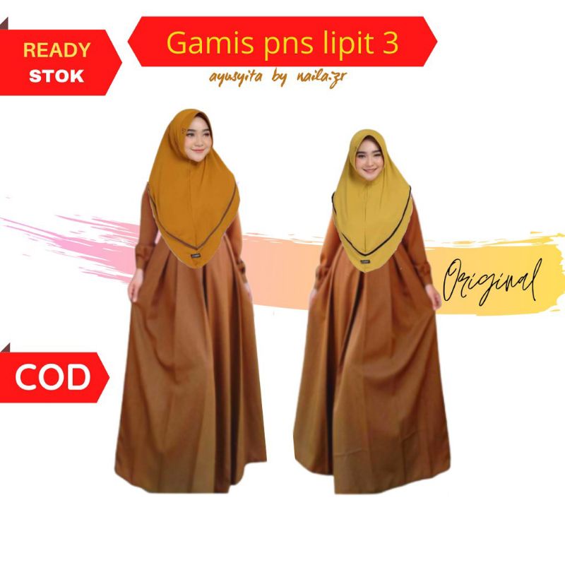 GAMIS KERJA DINAS TOYOBO KHAKI PEMDA/PNS/PDH/MERK AYUSYITA warna keki khaki kheki pns wanita gamis k