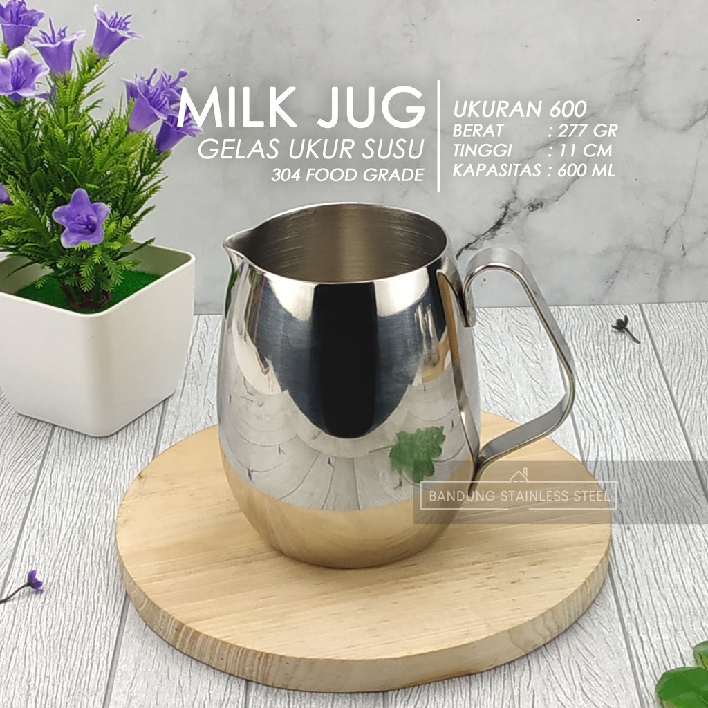 sus 304 Milk jug 600ml cembung bulat pitcher measurement latte jug polos stainless steel