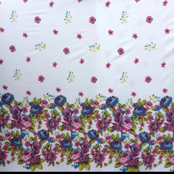 Kain Santung Halus Rayon Santung Motif Bunga Kembang Biru B11- 50cm