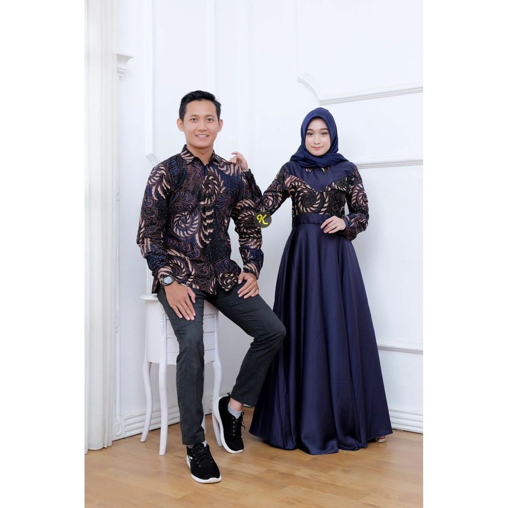 TERMURAH!! COUPLE KONDANGAN GAMIS SYARI BATIK KOMBINASI VELVET KEMEJA LENGAN PANJANG MODERN TERBARU