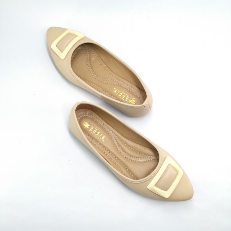 Sepatu Flat Wanita Kulit Sintetis Sol Karet