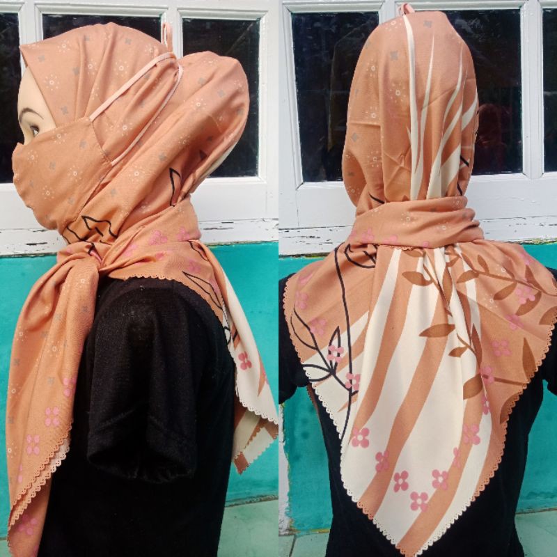 Hijab Segiempat Motif Masker / Set Masker.