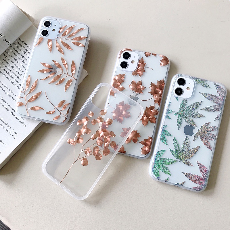 Casing Iphone X Xs Max Xr 7 8 Plus Se 2020 11 12 Pro Max Motif Daun Vintage