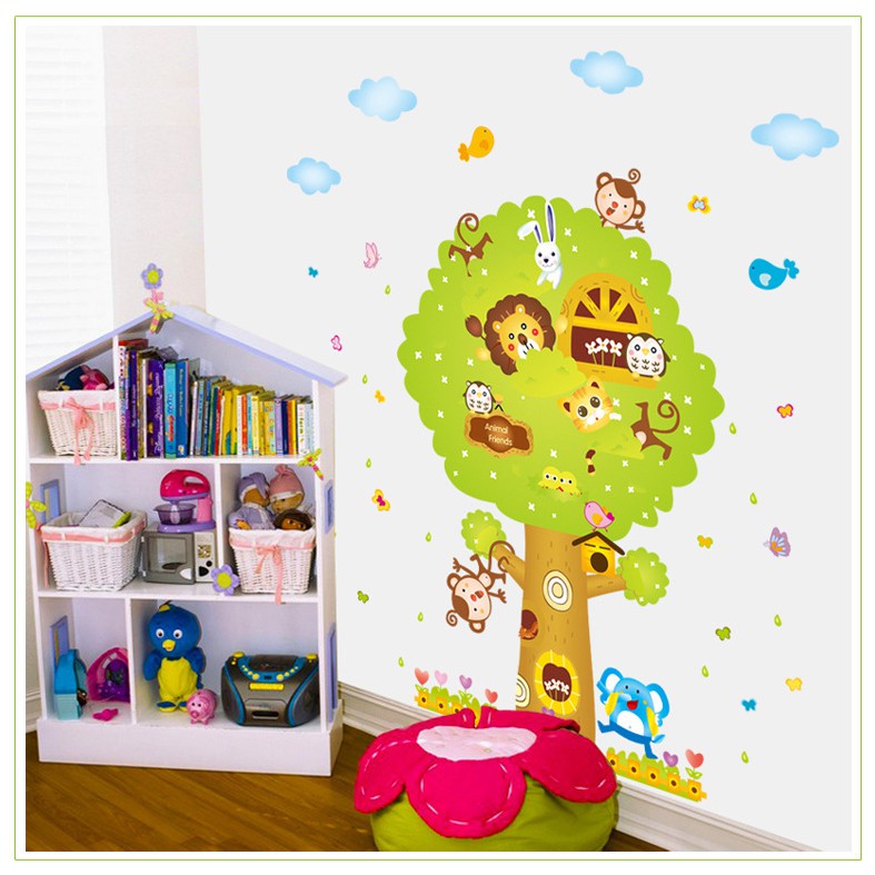 RELIZA WALL STICKER POHON BESAR HEWAN ANAK BIG TREE ANIMAL KIDS STIKER DINDING AY227