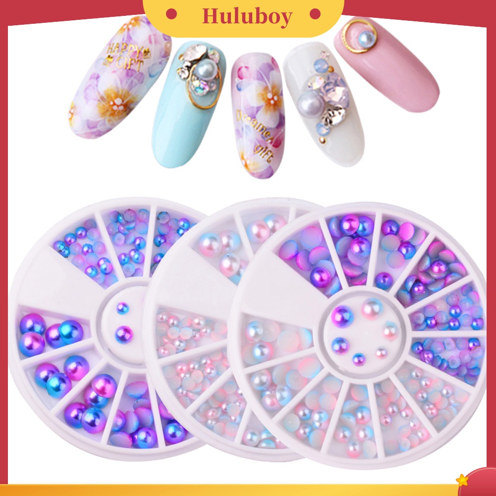 Huluboy Huluboy♡ Manik-manik Mutiara Imitasi Bentuk Setengah Lingkaran 3D Untuk Dekorasi Nail Art