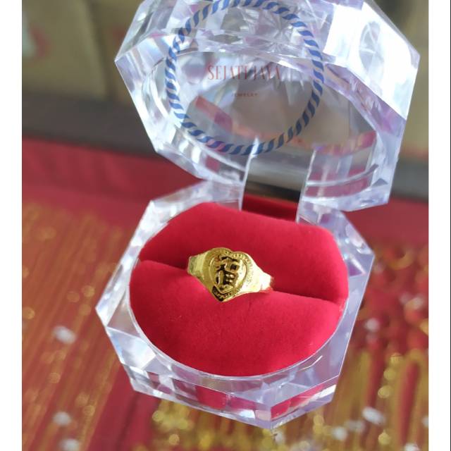 Cincin huruf mandarin emas 24 karat