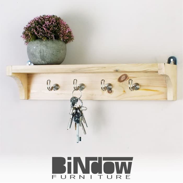 BinDow Furniture - Rak Gantungan Kunci Jaket Baju Rak Kayu Asli Pinus