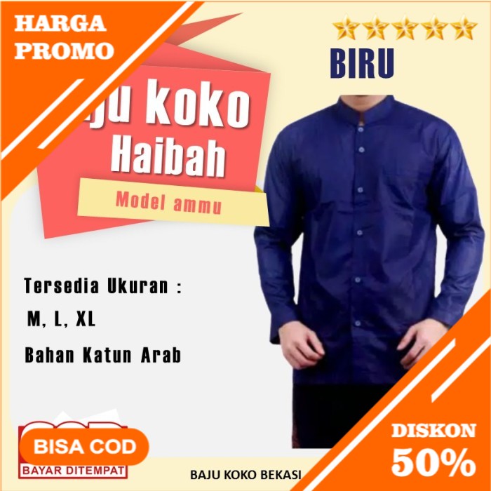 Baju Koko Pria Baju Koko Haibah Ammu Annur Baju Muslim Pria Biru - Biru, M