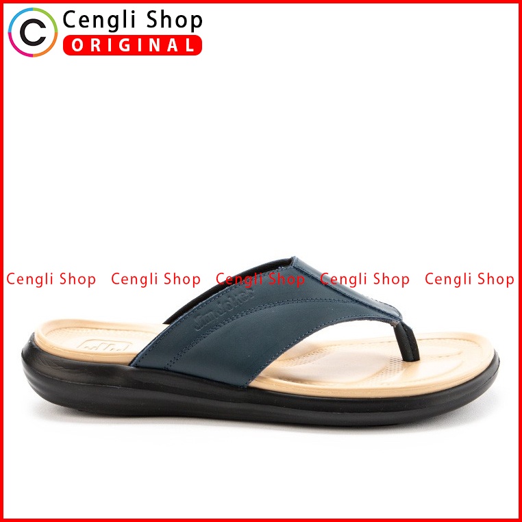 SANDAL CASUAL JIM JOKER PRIA ORIGINAL JEPIT KULIT BIRU NAVY JJ13