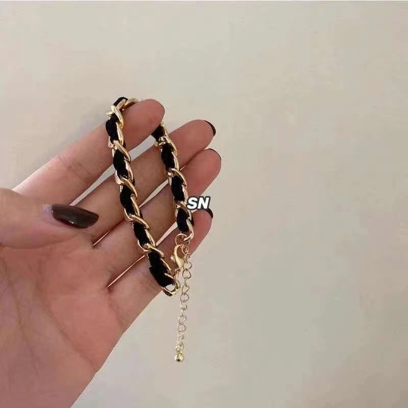 IFYOU Gelang Rantai Kepang Warna Hitam Gaya Vintage Untuk Wanita