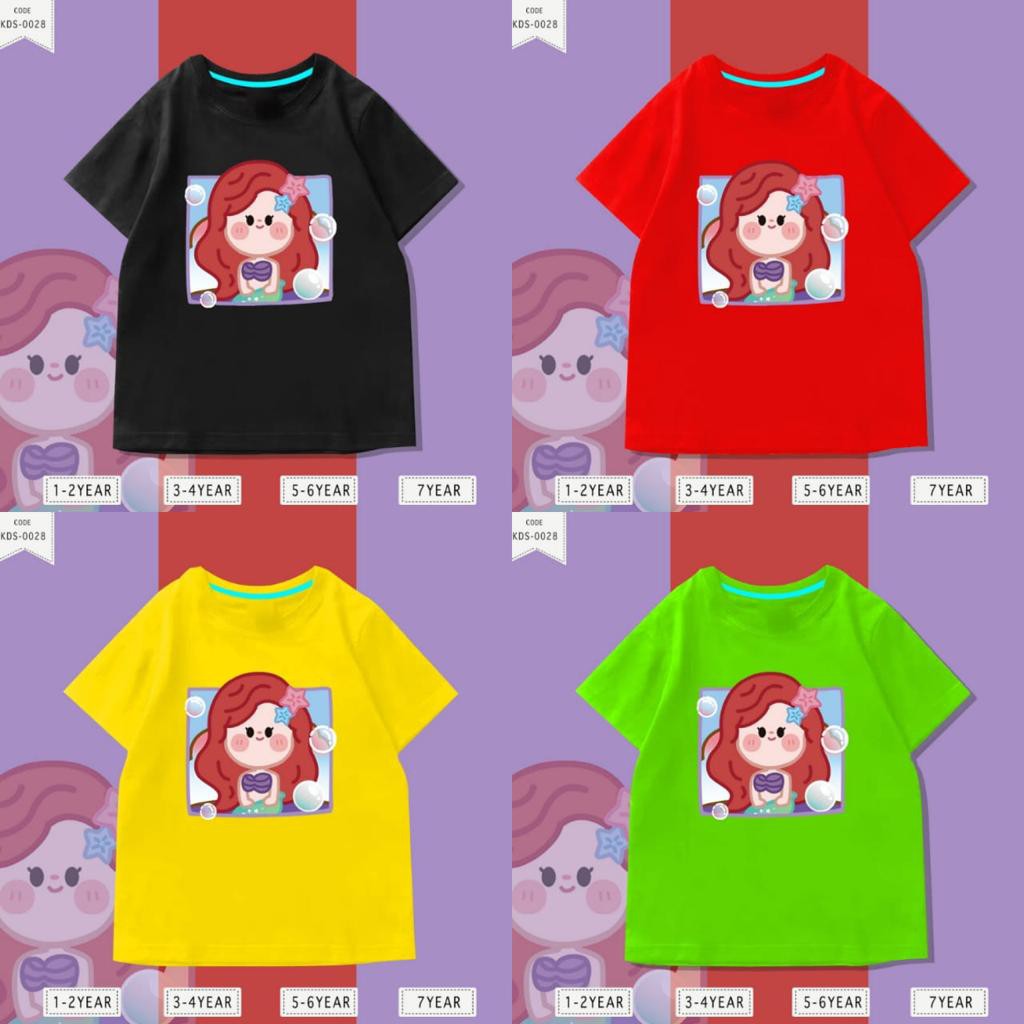 Baju Anak-Anak / Kaos Distro DTF Anak Perempuan Ariel / Unisex / Motif Princess / TERMURAH