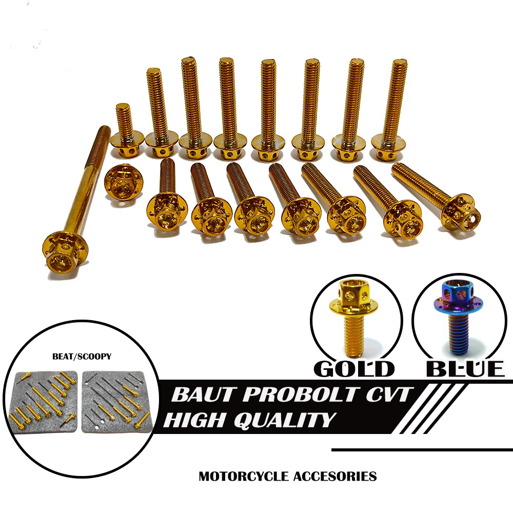 Baut Blok CVT Probolt Thailand Flower Gold - Blue Beat Scoopy Full Set flowers motor motor