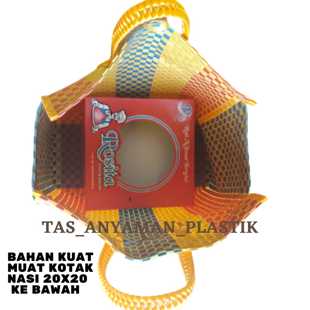 Keranjang Serbaguna Anyam Basket Tas Anyaman Plastik Hampers Parcel Souvenir Belanja Muat Kotak Nasi Pakai Penutup dan Kancing Ukuran Besar