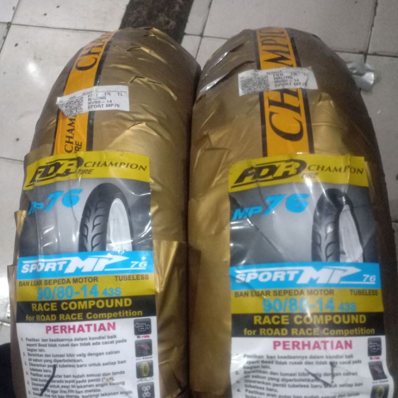 ban fdr mp 76 (mp76) ring 14 sepasang dpn/blkg ukuran 90-80-14 soft compound
