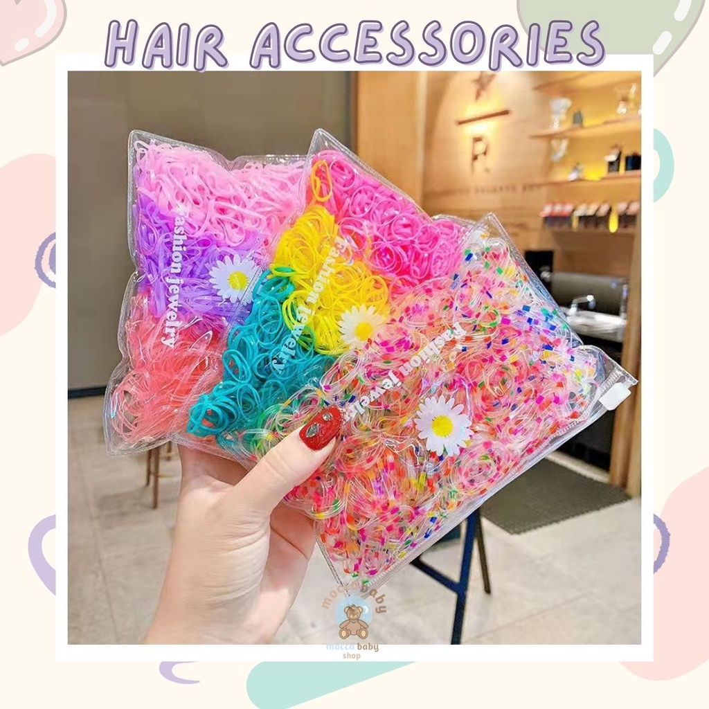 MBSS - KARET STABILO Free Pouch - 500PCS Ikat Rambut Karet Anak Jepang / Ikat Rambut Elastis / Ikat Rambut Anak Korea