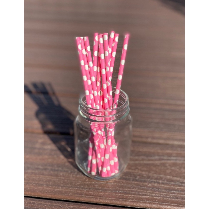 25 Pcs Sedotan Kertas Warna/i Motif Zigzag dan Polkadot ~ Paper Straw ~ Party Straw