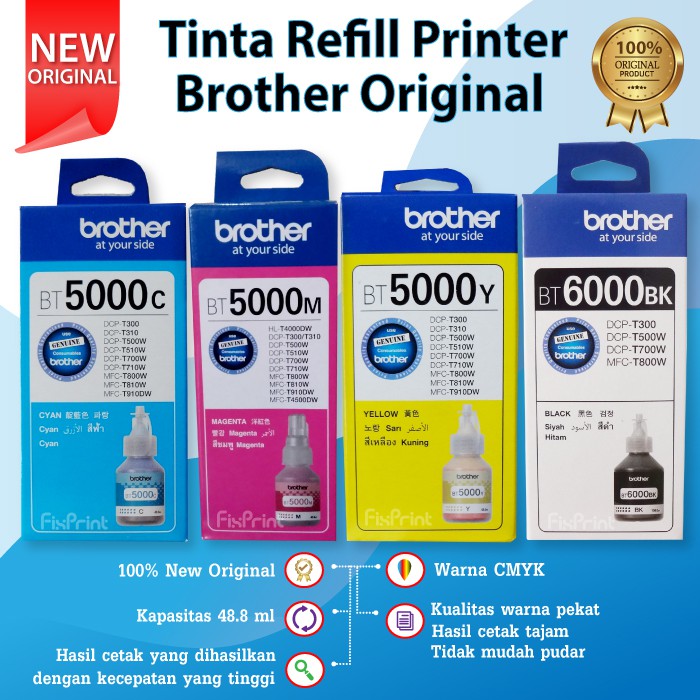 PAKET CMYK Tinta Brother BT6000bk BT5000C BT5000M BT5000Y Original Refill Printer T300 T500 T700