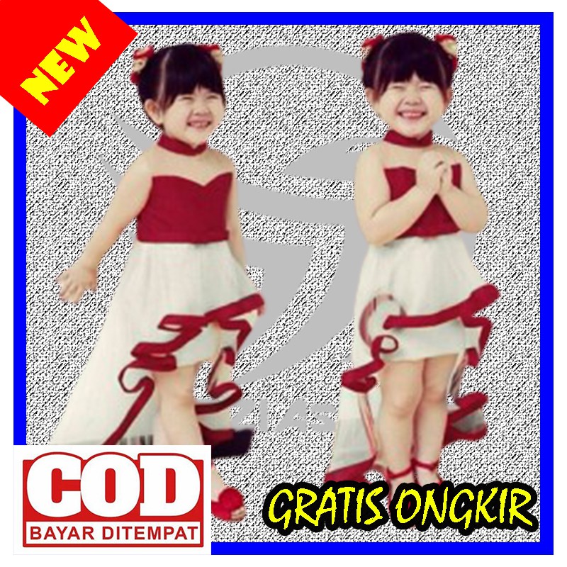 MERIDKIDS RED (2-4 Thn) pakaian baju dress drees gaun pesta cantik anak perempuan cewe cewek