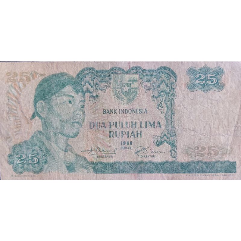 Uang Kuno Negara Indonesia Series Soedirman Sudirman 25 Rupiah Tahun 1968 Kondisi Utuh Dijamin Origi