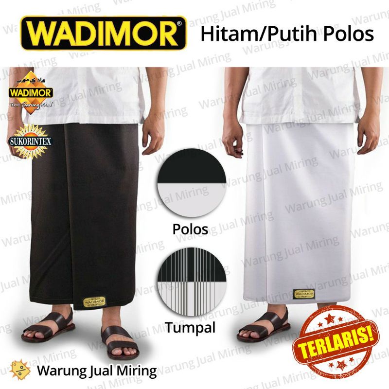 Sarung WADIMOR Hitam Polos Ntpl Tanpa Tumpal Putih Polos Ntpl Hitam Tumpal Putih Tumpal Kain Samping Sholat Santri Putra Katun Tenun Pesantren Santri Dewasa Jumbo Pria Laki