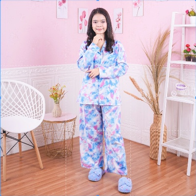 Galaxy Longsleeve Set - Baju Tidur Tie Dye Set / Daily Set / Piyama Kemeja Set PP Fit XL-PYM PP TDYE BUBLEGUM