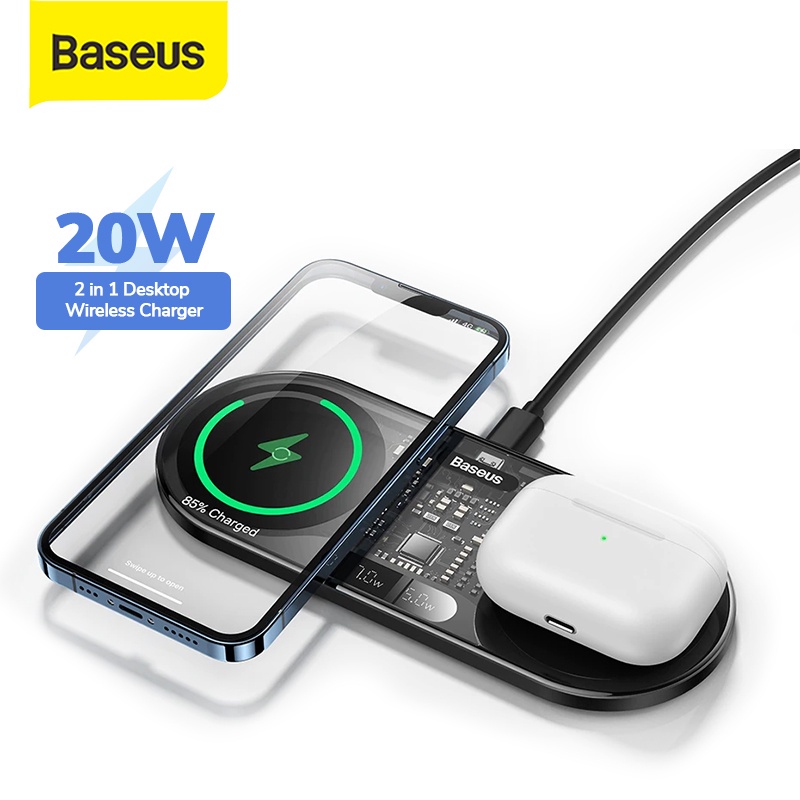 Baseus Dual Wireless Charger Digital Led Fast Charging Pad 20W