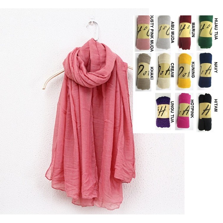 Hijab Jilbab  Katun Jahit Tepi Pashmina Shawl Katun 