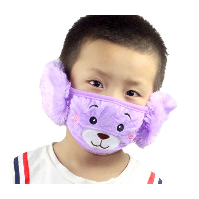 J3 - Masker Kain Bermotif Masker Penutup Mulut Telinga Anak Earmuff Masker