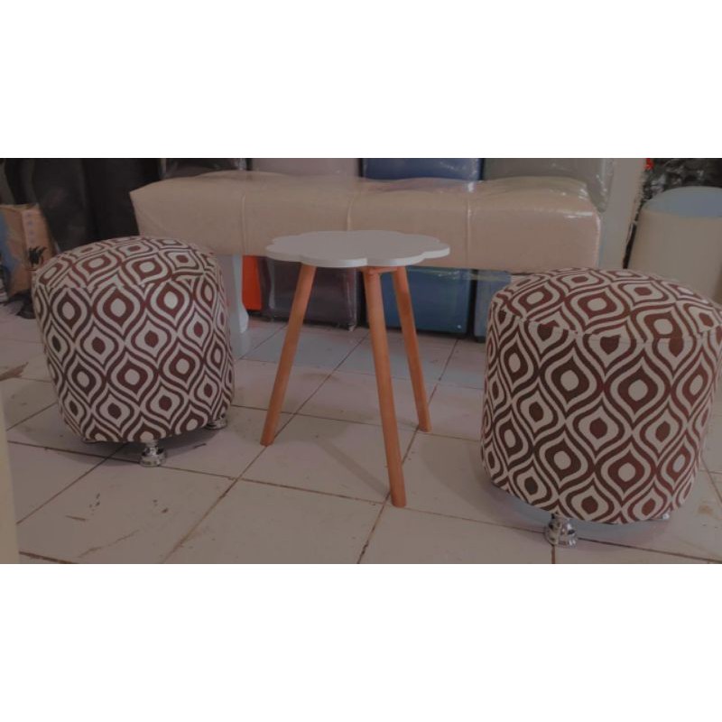 Sofa Stool 1 Set / Sofa Kantor / Sofa Minimalis / Sofa Santai / Sofa Stool Bulat / Meja Minimalis