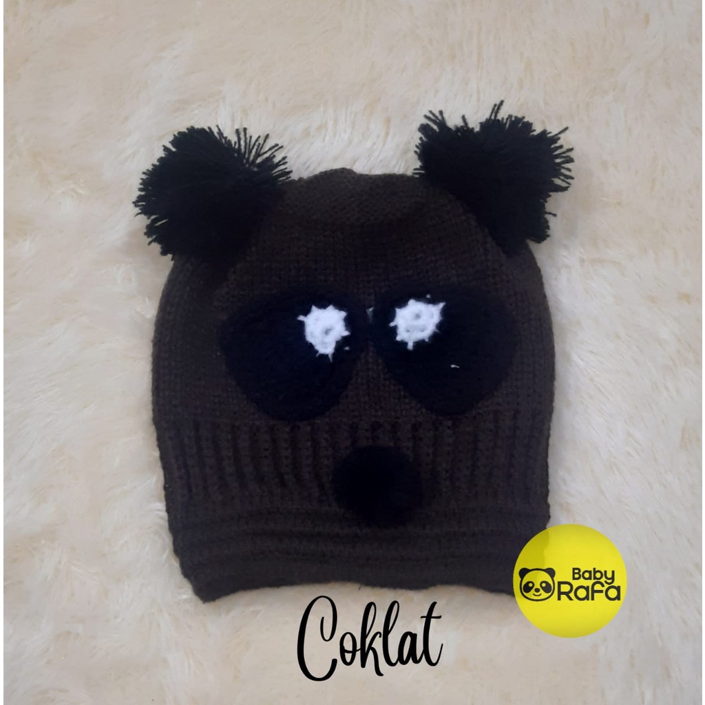 Topi Rajut Bayi Kupluk Panda / Topi Rajut Pompom Panda / Topi Pompom Bayi Perempuan Laki Laki Motif Panda