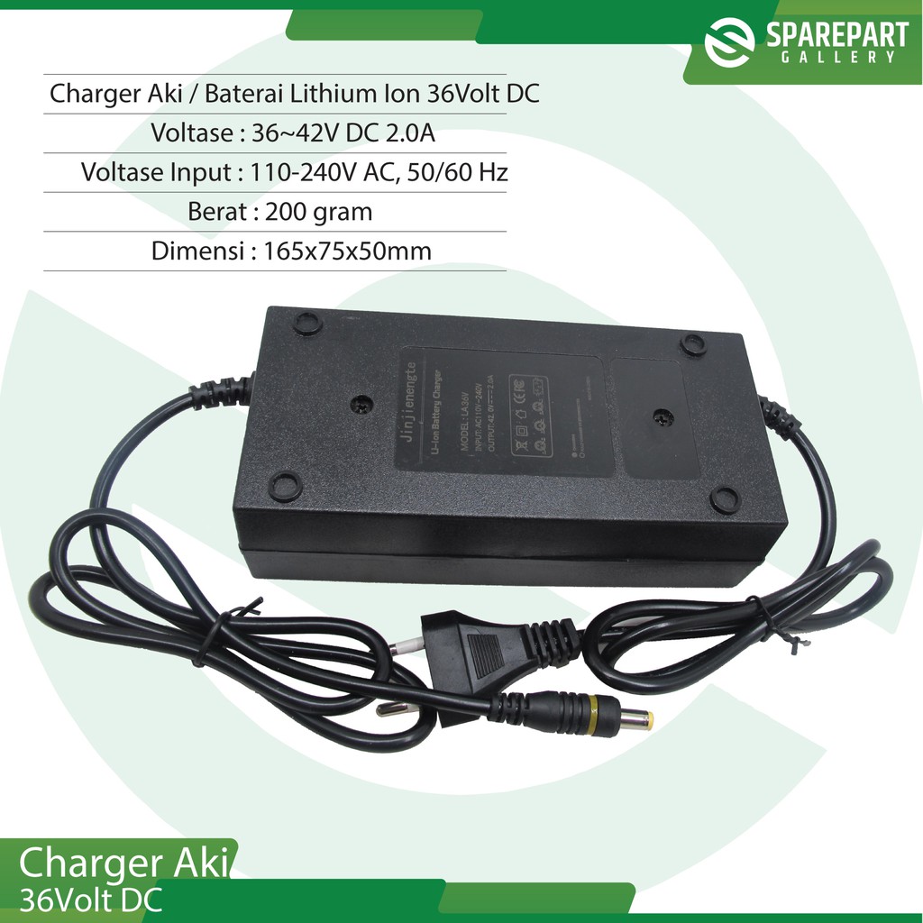 Charger Aki/Baterai Lithium ion 36V DC ujung colokan 1pin bulat