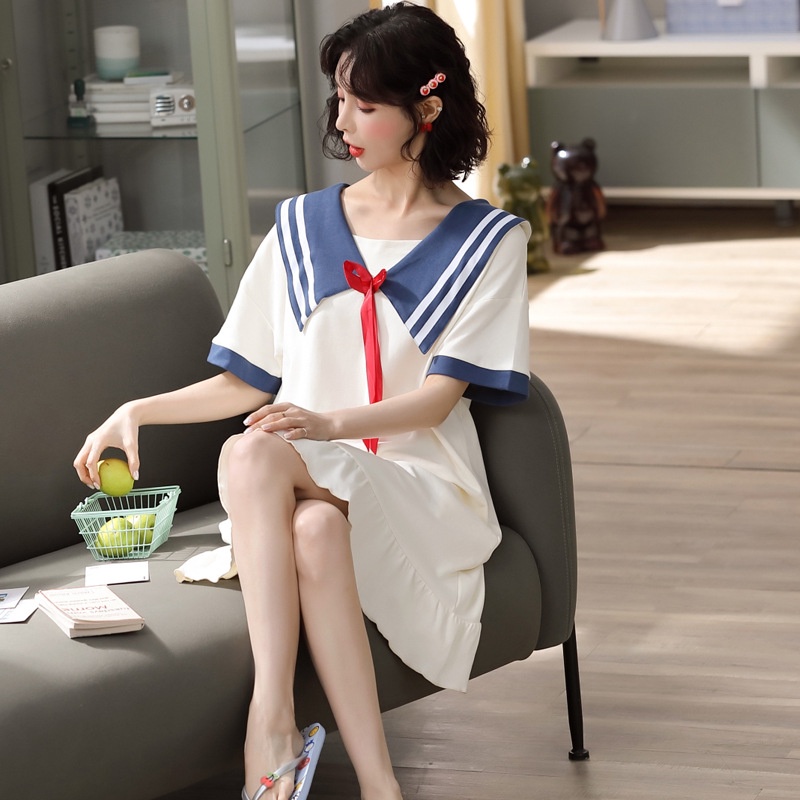 Lovera Baju Tidur Daster Katun Model Sailor Style Jepang Import Korea High Quality