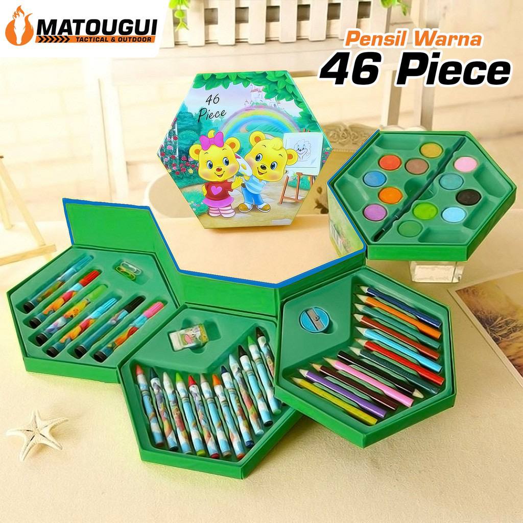 JT  - Art Set CRAYON 46 SET Box 4 In 1 Crayon Pensil Warna Alat Lukis 46 Set 4 In 1 Lengkap Pensil Warna Set 46 pcs 4in1