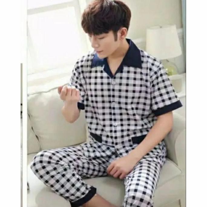 Baju Piyama Pria Korea Style Motif Kotak