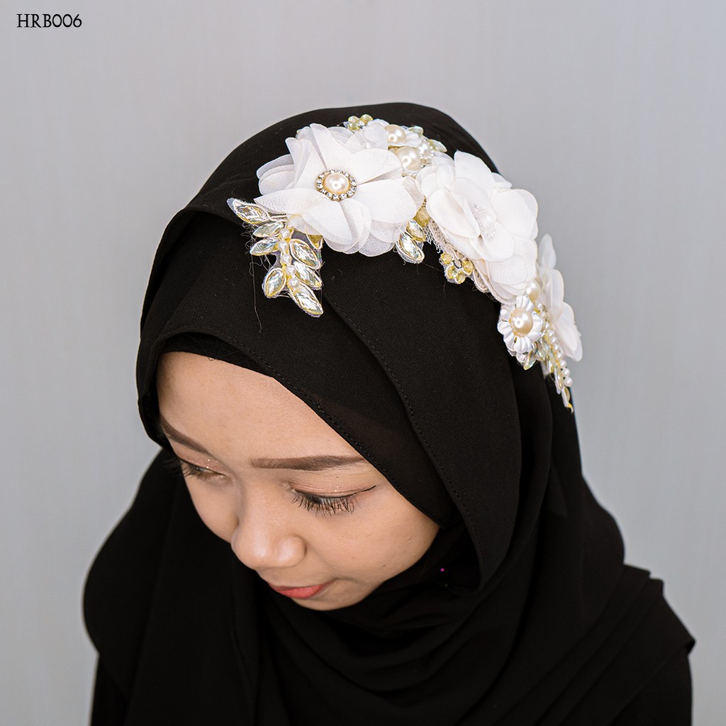 [PRODUK FAVORIT] HEADPIECE AKSESORIS HIJAB MOTIF BUNGA PUTIH GOLD HRB006