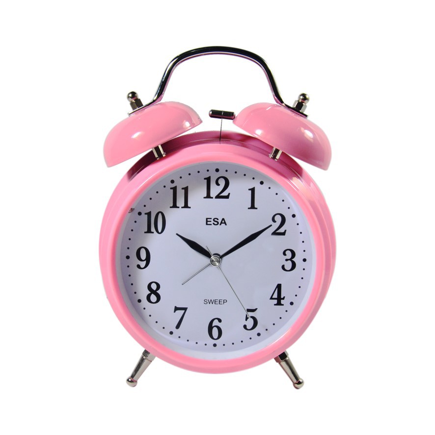 Jam Meja Jam Weker Beker Silent Movement Melody Bell Alarm Clock Hijau Biru Pink Free Baterai