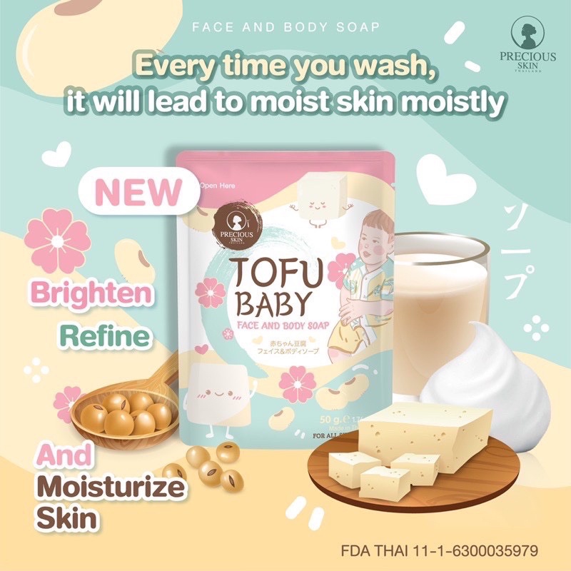 BABY TOFU WHITENING BODY SOAP + FREE NET SABUN / SABUN BADAN / SABUN MANDI / SABUN PEMUTIH BADAN