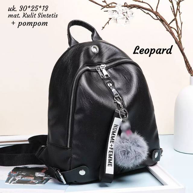 Free pompom tas ransel kulit leopard