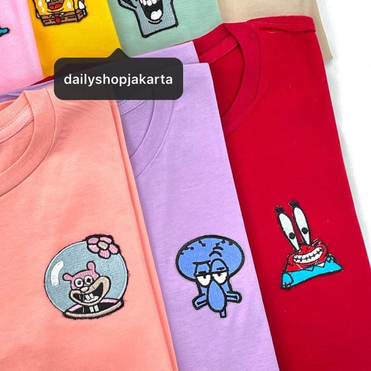 ♖ KAOS PATCH BORDIR SPONGEBOB FAMILY OVERSIZE TSHIRT | BAJU KAOS WANITA PRIA TUMBLR TEE BASIC ➨