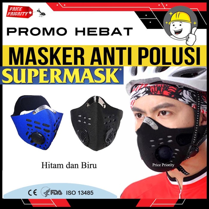 Masker N95 Anti Polusi Virus merk SUPERMASK Filter EROPA Bisa di Cuci - Hitam