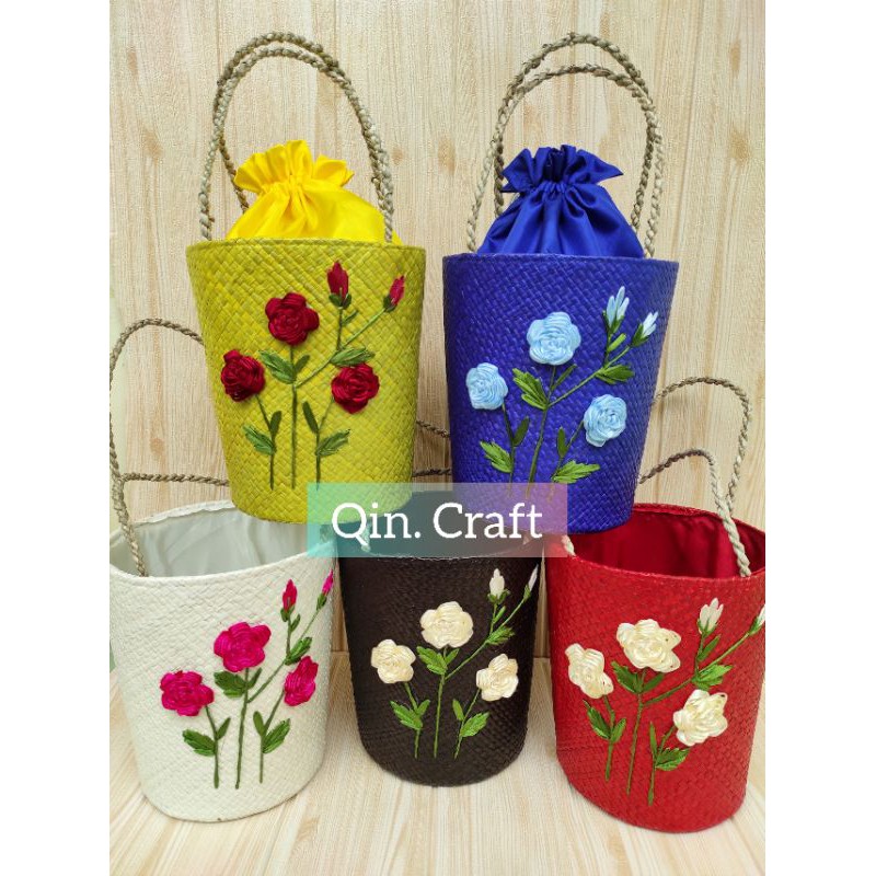 Tas Pandan EMBER SULAM WARNA Anyaman / Keranjang Parcel / Tas Parcel