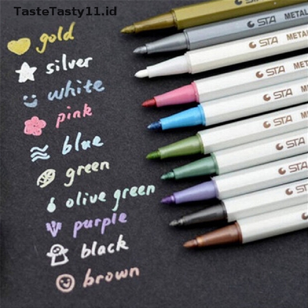 10 Pcs / Set Pensil Marker Warna Metalik Tahan Air Untuk Album DIY