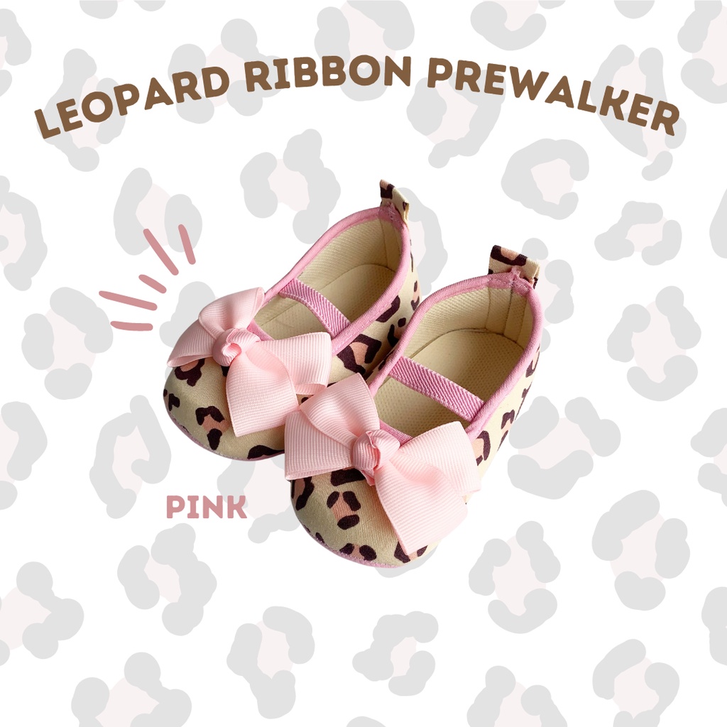 Sepatu bayi flat anak perempuan baby cewek 0 12 bulan 18 LEOPARD ISABELLA ribbon prewalker