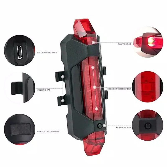 Lampu belakang Sepeda LED Waterproof dalam BOX rechargeable USB terang anti air tail light merah