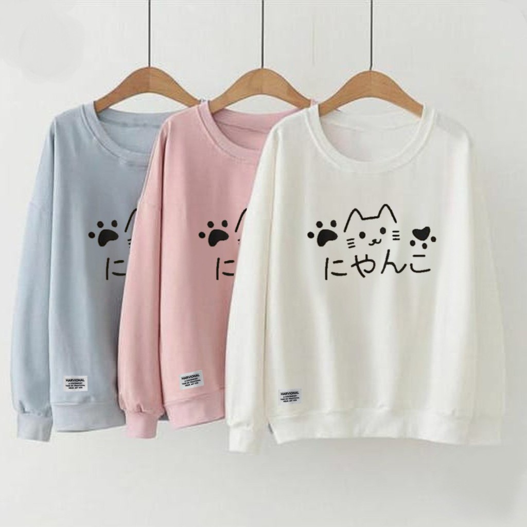 Parisdivarious Sweater Hoodie Sweatshirt Crewneck Kucing Lucu Bahan Fleece Size S - XXL (Pria &amp; Wanita)