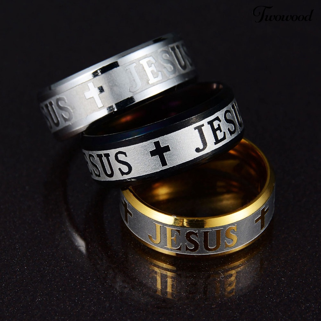 Cincin Bahan Stainless Steel Motif Salib Yesus Untuk Pria Dan Wanita