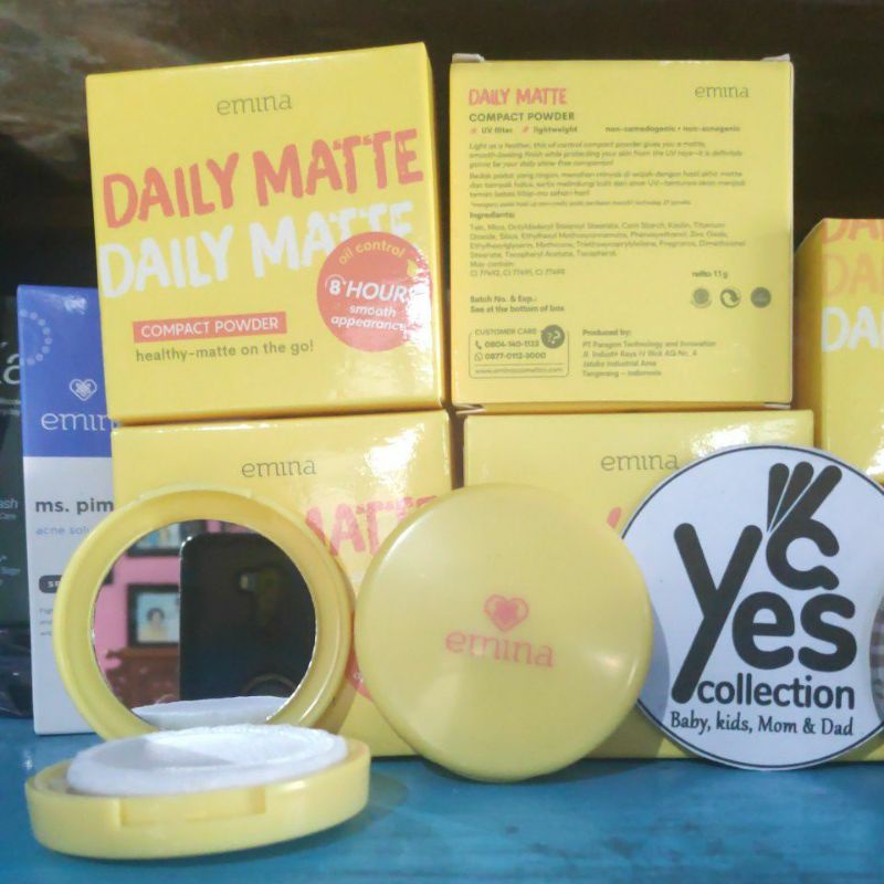 Emina Daily Matte Series BB Cream 3in1 Pelembab Primer Foundation Compact Powder Tempat + Kaca 11 g UV Filter lightweight BEDAK Wajah Muka PADAT 01 Light 02 Natural 03 Caramel 04 Mocca TABUR beige